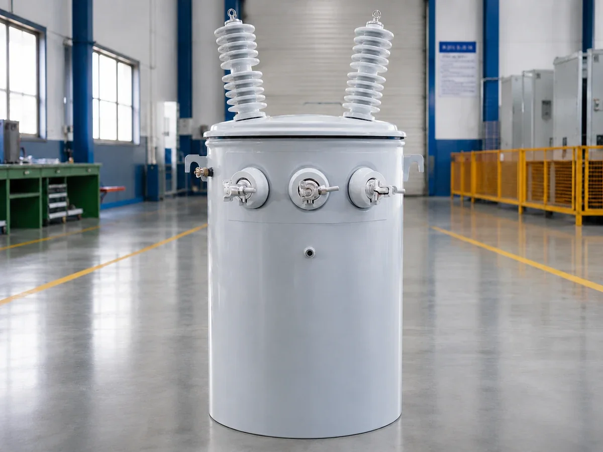 Single-phase pole mounted transformer in Huasheng manufacturing workshop