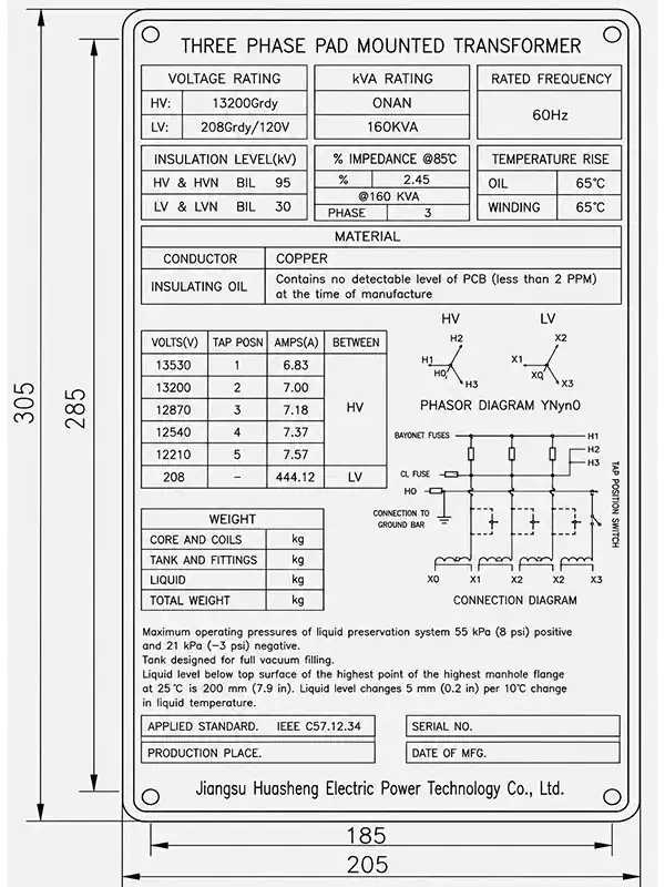 padmount transformer Nameplate drawings