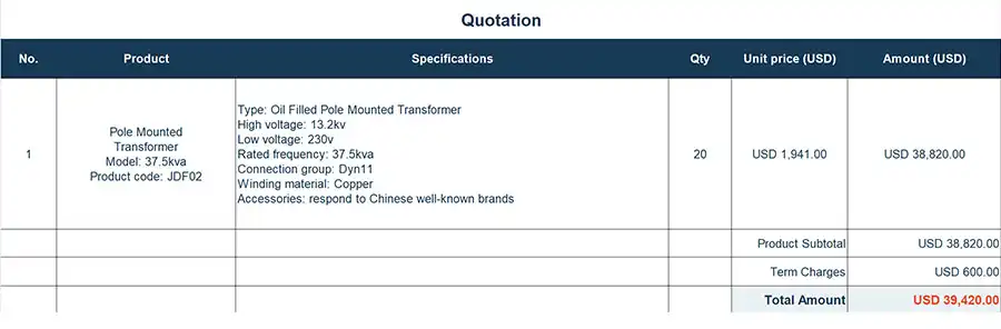 Philippines single-phase pole transformers Quotation list